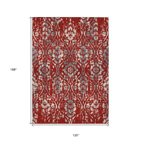 Homeroots 3' Artichoke Green Floral Washable Area Rug For Indoor & Outdoor Use - Stain Resistant Design 10' X 14' Polyester 590906