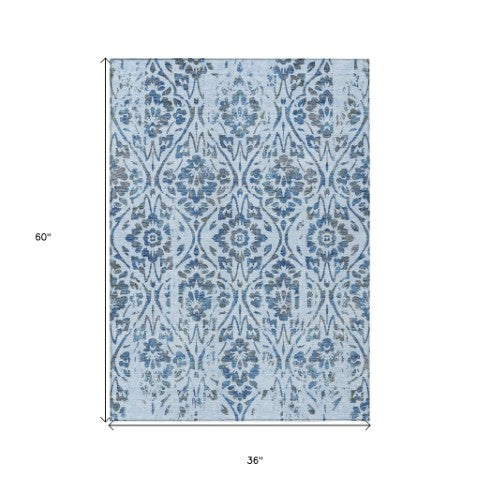 Homeroots 3' Artichoke Green Floral Washable Area Rug For Indoor & Outdoor Use - Stain Resistant Design 3' X 5' Polyester 590907