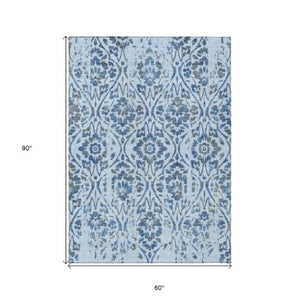 Homeroots 3' Artichoke Green Floral Washable Area Rug For Indoor & Outdoor Use - Stain Resistant Design 5' X 8' Polyester 590908