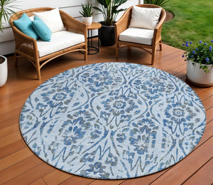 Homeroots 3' Artichoke Green Floral Washable Area Rug For Indoor & Outdoor Use - Stain Resistant Design 8' Round Polyester 590909