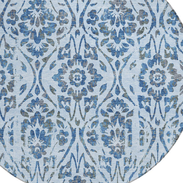 Homeroots 3' Artichoke Green Floral Washable Area Rug For Indoor & Outdoor Use - Stain Resistant Design 8' Round Polyester 590909