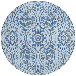 Homeroots 3' Artichoke Green Floral Washable Area Rug For Indoor & Outdoor Use - Stain Resistant Design 8' Round Polyester 590909