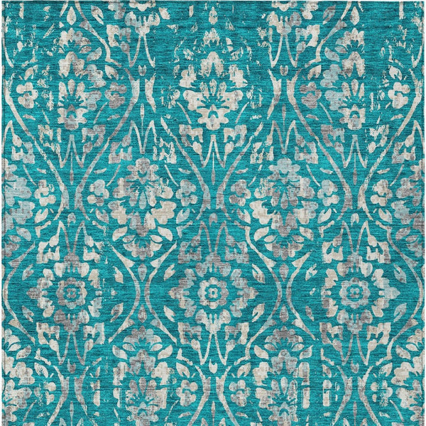 Homeroots 3' Artichoke Green Floral Washable Area Rug For Indoor & Outdoor Use - Stain Resistant Design 3' X 5' Polyester 590913