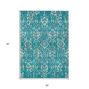 Homeroots 3' Artichoke Green Floral Washable Area Rug For Indoor & Outdoor Use - Stain Resistant Design 5' X 8' Polyester 590914