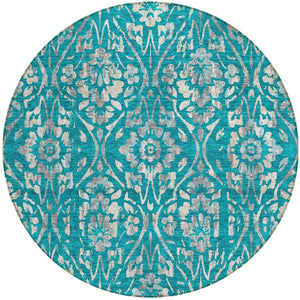 Homeroots 3' Artichoke Green Floral Washable Area Rug For Indoor & Outdoor Use - Stain Resistant Design 8' Round Polyester 590915