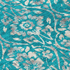 Homeroots 3' Artichoke Green Floral Washable Area Rug For Indoor & Outdoor Use - Stain Resistant Design 8' Round Polyester 590915