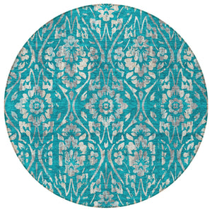Homeroots 3' Artichoke Green Floral Washable Area Rug For Indoor & Outdoor Use - Stain Resistant Design 8' Round Polyester 590915