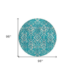 Homeroots 3' Artichoke Green Floral Washable Area Rug For Indoor & Outdoor Use - Stain Resistant Design 8' Round Polyester 590915