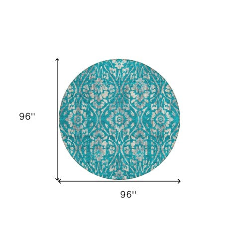 Homeroots 3' Artichoke Green Floral Washable Area Rug For Indoor & Outdoor Use - Stain Resistant Design 8' Round Polyester 590915