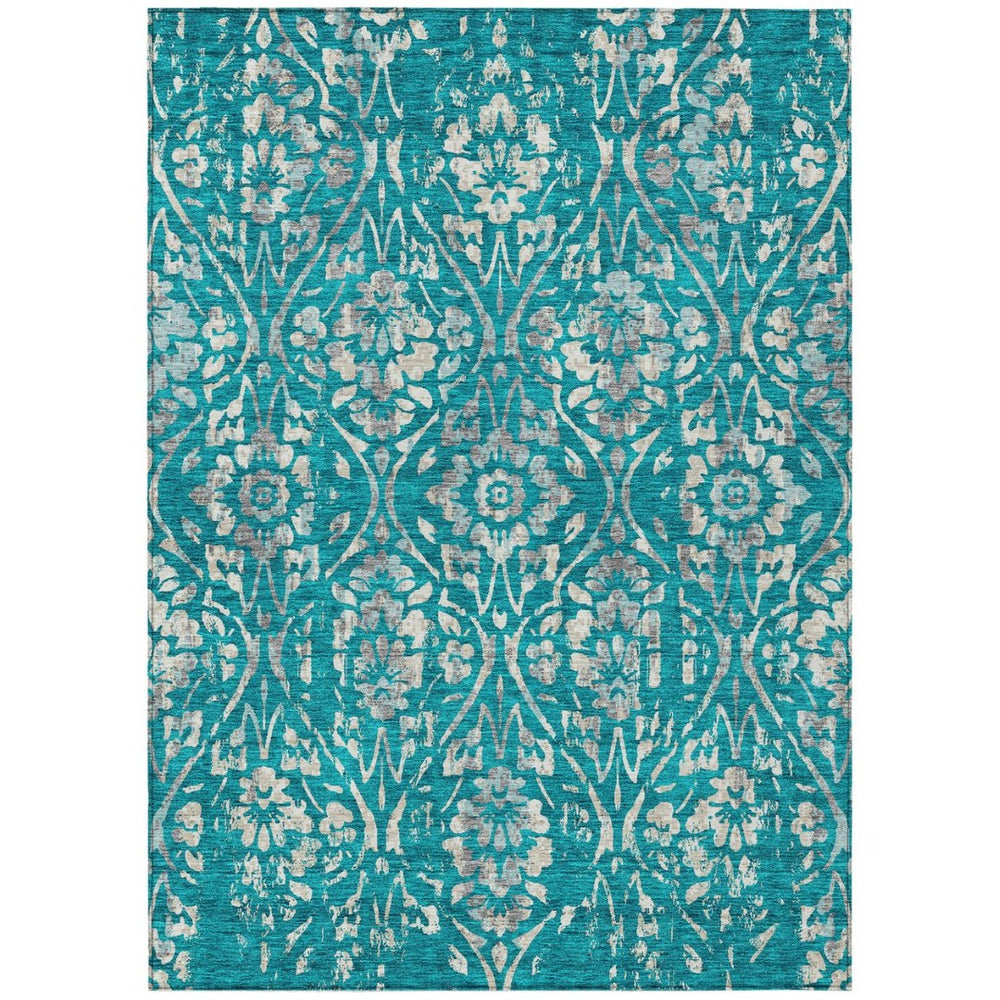 HomeRoots 9' Elegant Teal Blue and Ivory Floral Area Rug – Durable, Washable Design for Indoor & Outdoor Use 9' X 12' 590917
