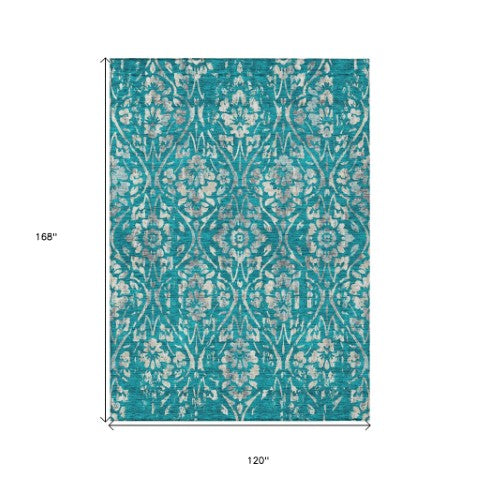 Homeroots 3' Artichoke Green Floral Washable Area Rug For Indoor & Outdoor Use - Stain Resistant Design 10' X 14' Polyester 590918