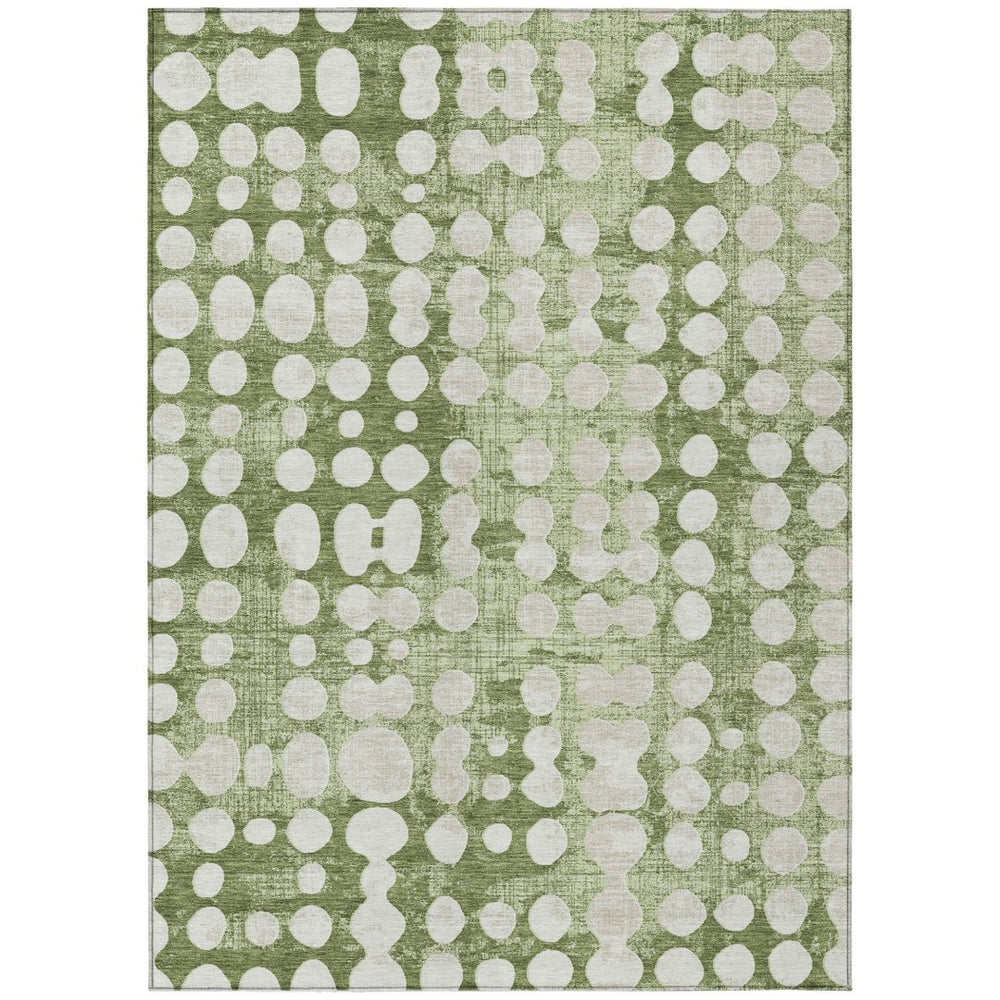 HomeRoots 5' Abstract Artichoke Green and Ivory Washable Area Rug - Stylish, Durable, Perfect for Indoor/Outdoor Spaces 5' X 8' 590920