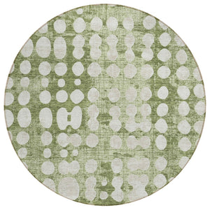 HomeRoots 5' Abstract Artichoke Green and Ivory Washable Area Rug - Stylish, Durable, Perfect for Indoor/Outdoor Spaces 8' Round 590921