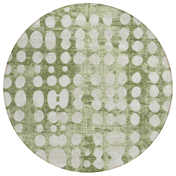 HomeRoots 5' Abstract Artichoke Green and Ivory Washable Area Rug - Stylish, Durable, Perfect for Indoor/Outdoor Spaces 8' Round 590921