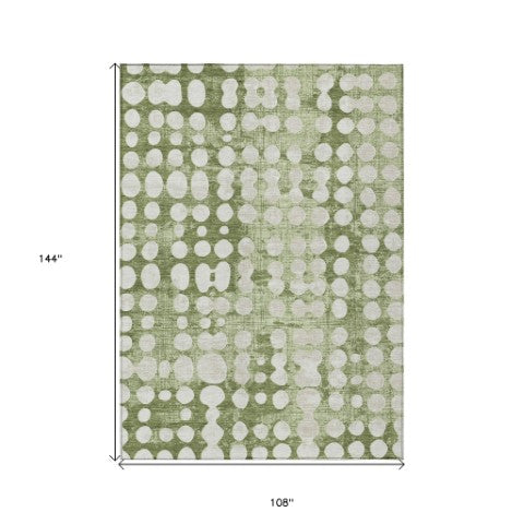 Homeroots 3' Artichoke Green Abstract Washable Area Rug – Stylish Indoor/Outdoor Décor For High Traffic Areas 9' X 12' Polyester 590923