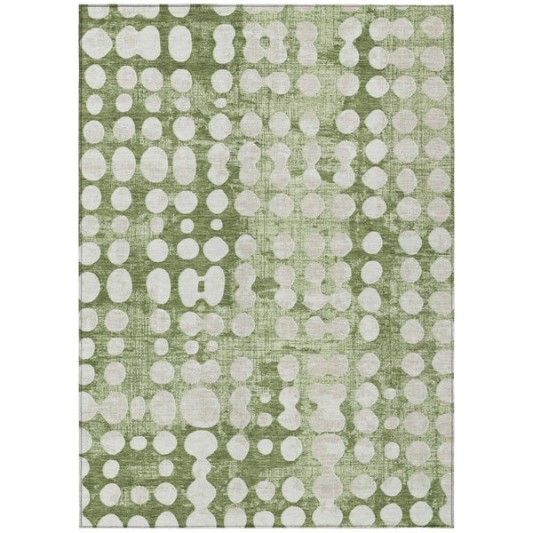 HomeRoots 5' Abstract Artichoke Green and Ivory Washable Area Rug - Stylish, Durable, Perfect for Indoor/Outdoor Spaces 10' X 14' 590924