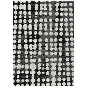 HomeRoots 5' Black and Ivory Abstract Washable Area Rug - Durable, Stylish, and Perfect for Indoor or Outdoor Use 8' X 10' 590928