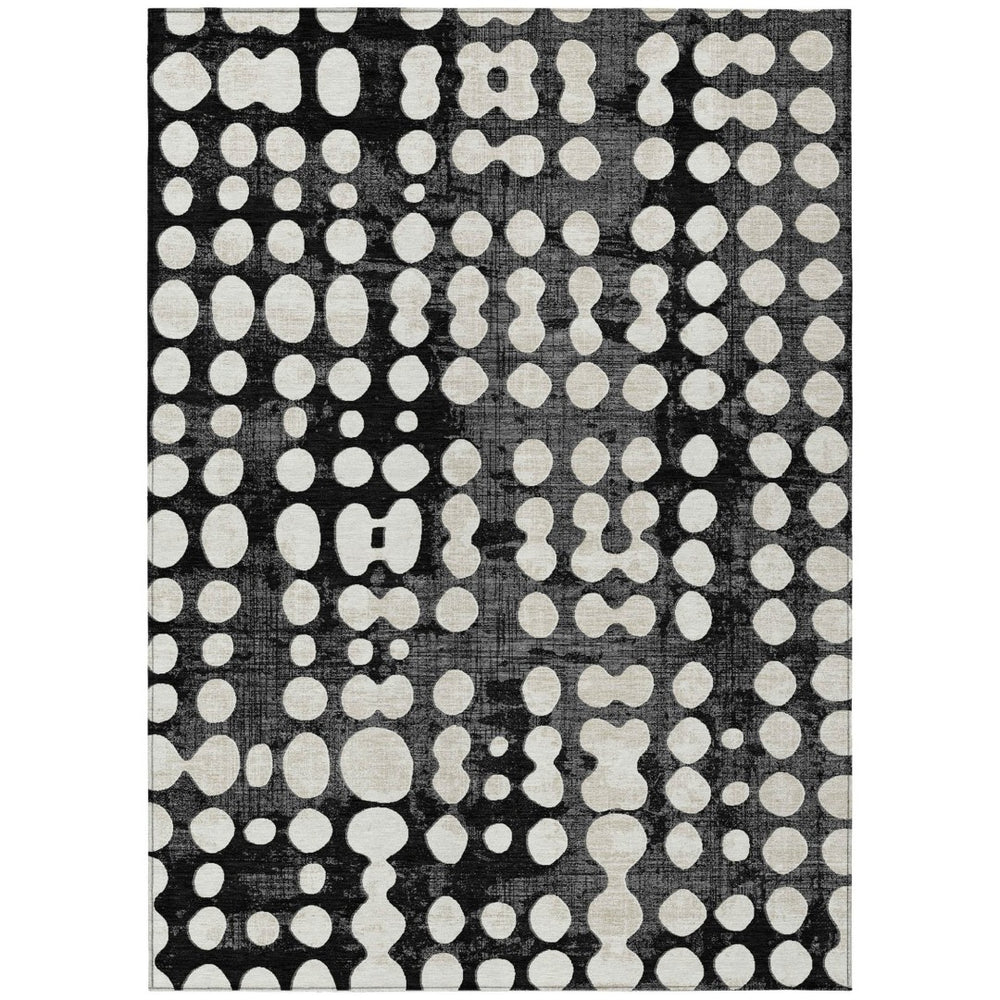 HomeRoots 5' Black and Ivory Abstract Washable Area Rug - Durable, Stylish, and Perfect for Indoor or Outdoor Use 10' X 14' 590930