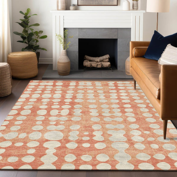 HomeRoots 5' Coral and Ivory Abstract Area Rug – Durable, Washable Design for Indoor and Outdoor Spaces 5' X 8' 590938