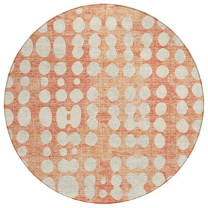HomeRoots 5' Coral and Ivory Abstract Area Rug – Durable, Washable Design for Indoor and Outdoor Spaces 8' Round 590939