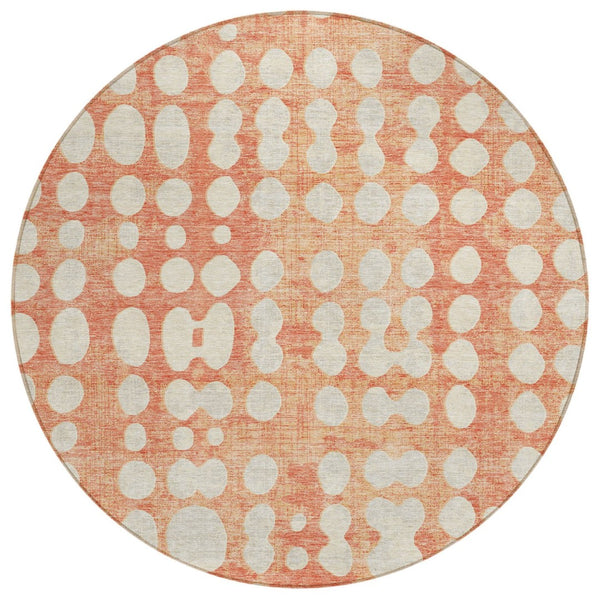 HomeRoots 5' Coral and Ivory Abstract Area Rug – Durable, Washable Design for Indoor and Outdoor Spaces 8' Round 590939