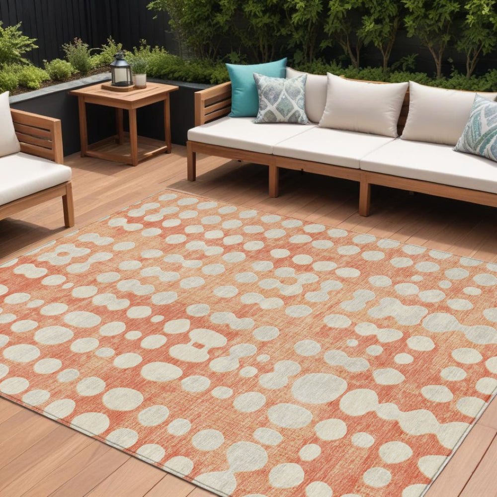 HomeRoots 5' Coral and Ivory Abstract Area Rug – Durable, Washable Design for Indoor and Outdoor Spaces 8' X 10' 590940