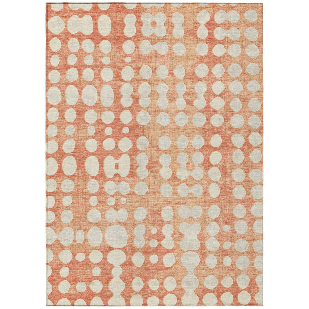 HomeRoots 5' Coral and Ivory Abstract Area Rug – Durable, Washable Design for Indoor and Outdoor Spaces 8' X 10' 590940