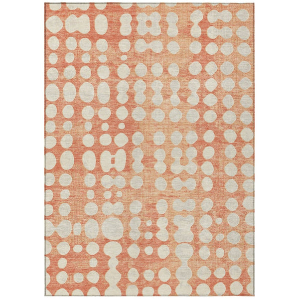 HomeRoots 5' Coral and Ivory Abstract Area Rug – Durable, Washable Design for Indoor and Outdoor Spaces 10' X 14' 590942