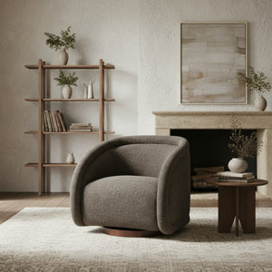 English Elm Sabbo Bouclé Swivel Accent Chair Walnut Wood Base Cozy Reading Nook Seating N767P388923M