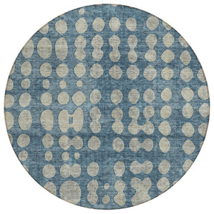 HomeRoots 5' Denim Blue and Gray Abstract Washable Rug - Stylish, Durable Design for Indoor and Outdoor Use 8' Round 590945