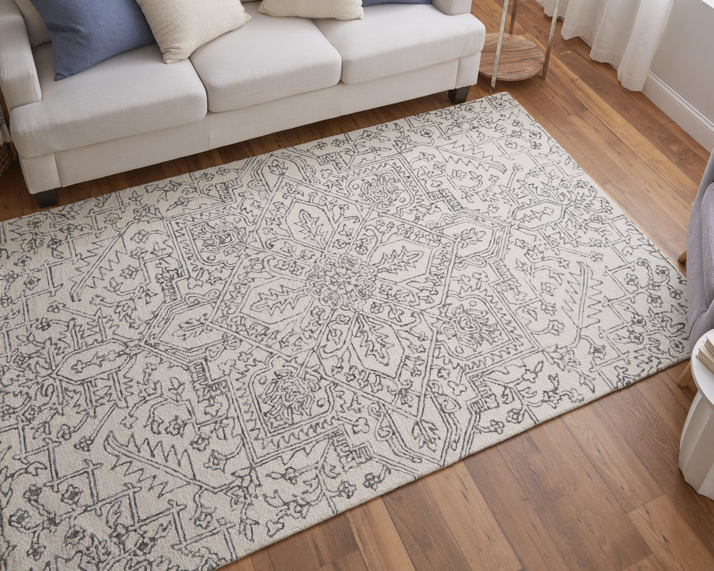 Feizy Rugs Belfort Hand-tufted Wool Rug - Timeless Transitional Designs With Floral & Damask Motifs For Elegance White,Gray Wool 8698778fivychlf00