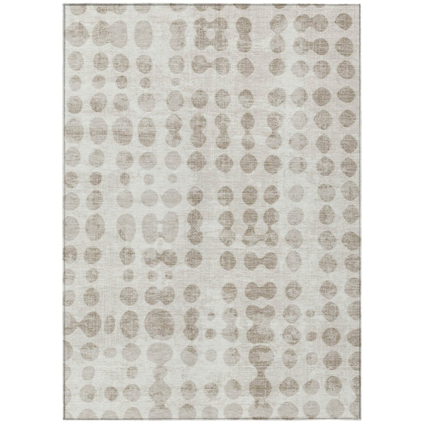 HomeRoots 5' Ivory and Beige Abstract Area Rug - Modern, Washable, Durable Design for Indoor and Outdoor Use 5' X 8' 590956