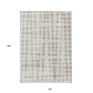 HomeRoots 5' Ivory and Beige Abstract Area Rug - Modern, Washable, Durable Design for Indoor and Outdoor Use 10' X 14' 590960