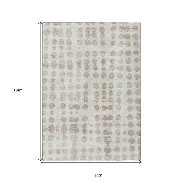 HomeRoots 5' Ivory and Beige Abstract Area Rug - Modern, Washable, Durable Design for Indoor and Outdoor Use 10' X 14' 590960