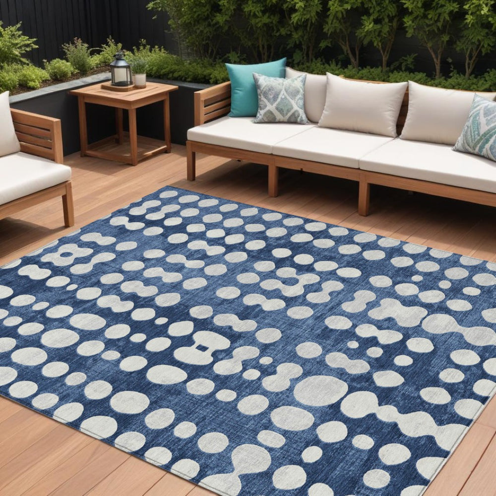 HomeRoots 9' Navy Blue and Ivory Abstract Area Rug – Stylish, Washable, Stain-Resistant for Indoor & Outdoor Use 9' X 12' 590965