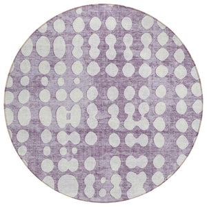 HomeRoots 5' Purple and Ivory Abstract Area Rug - Washable, Durable, Perfect for Indoor and Outdoor Spaces 8' Round 590969