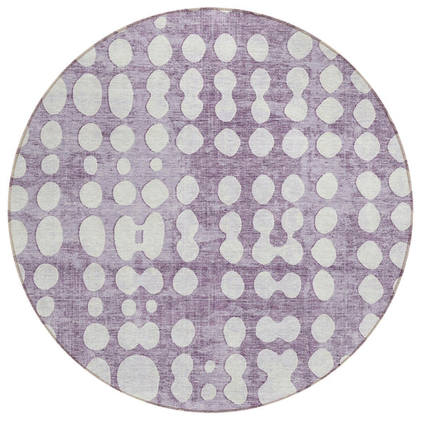 HomeRoots 5' Purple and Ivory Abstract Area Rug - Washable, Durable, Perfect for Indoor and Outdoor Spaces 8' Round 590969