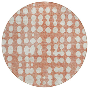 HomeRoots 5' Salmon and Ivory Abstract Area Rug - Stylish Durable Indoor/Outdoor Washable Rug for Any Space 8' Round 590975