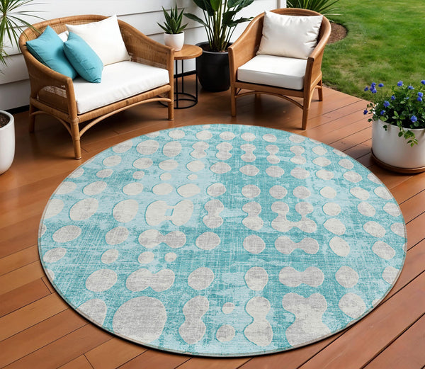 Homeroots 3' Artichoke Green Abstract Washable Area Rug – Stylish Indoor/Outdoor Décor For High Traffic Areas 8' Round Polyester 590981