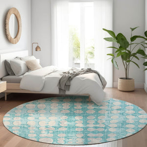 Homeroots 3' Artichoke Green Abstract Washable Area Rug – Stylish Indoor/Outdoor Décor For High Traffic Areas 8' Round Polyester 590981