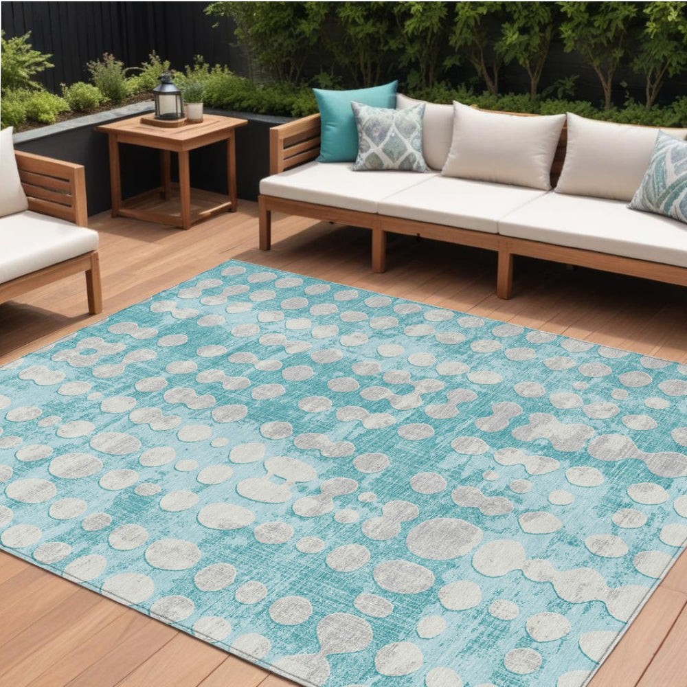 HomeRoots 9' Teal Blue and Ivory Abstract Area Rug – Durable, Washable Indoor/Outdoor Design for Modern Spaces 9' X 12' 590983