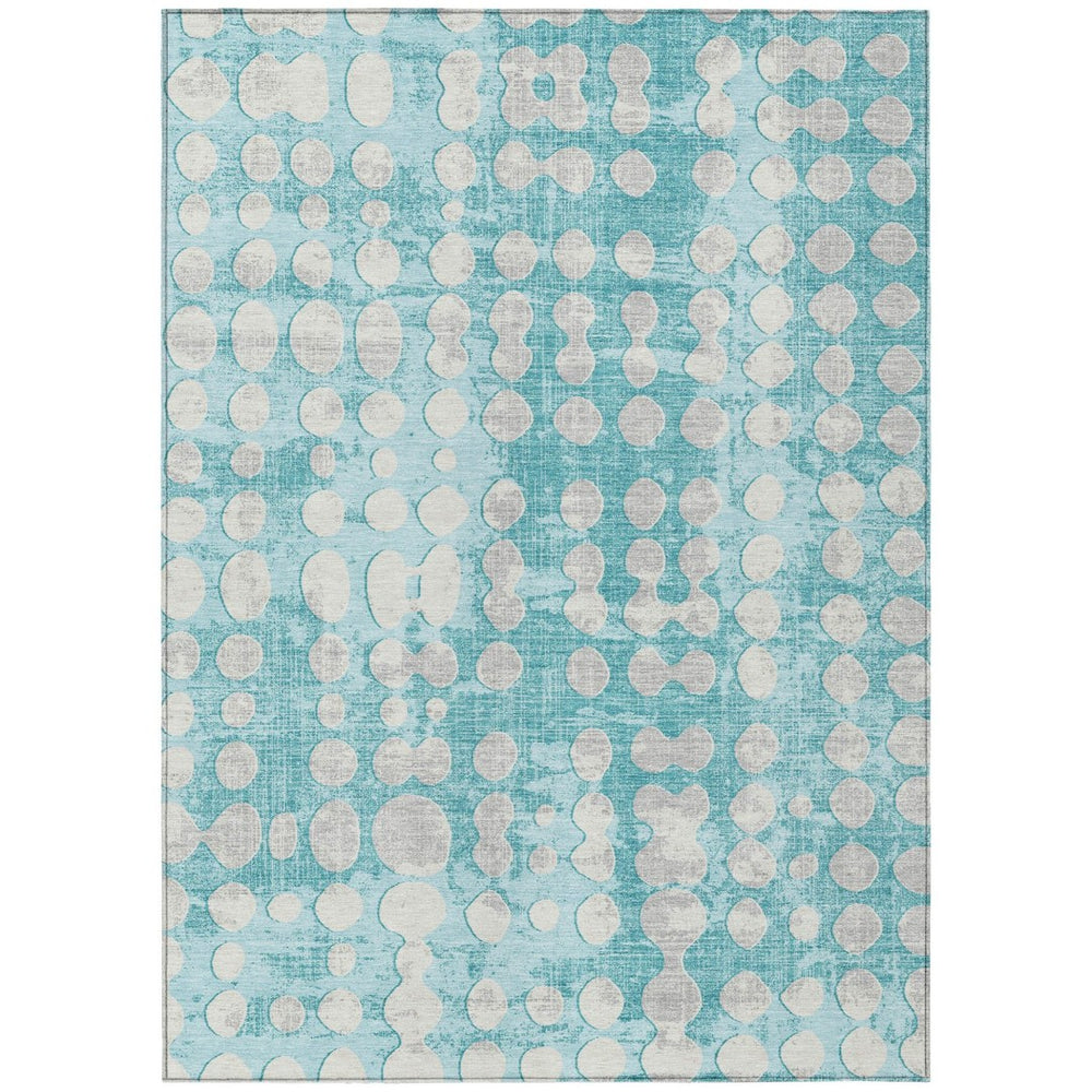 HomeRoots 9' Teal Blue and Ivory Abstract Area Rug – Durable, Washable Indoor/Outdoor Design for Modern Spaces 9' X 12' 590983