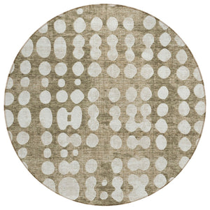 HomeRoots 5' Stylish Taupe and Ivory Abstract Washable Area Rug for Indoor or Outdoor Versatile Decor 8' Round 590987