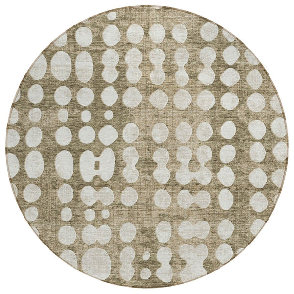 HomeRoots 5' Stylish Taupe and Ivory Abstract Washable Area Rug for Indoor or Outdoor Versatile Decor 8' Round 590987