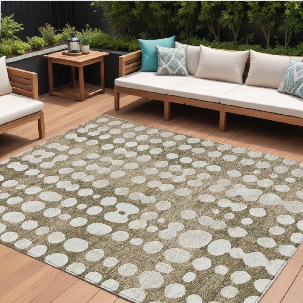 HomeRoots 9' Durable Taupe and Ivory Abstract Area Rug – Stylish, Washable, Perfect for Indoor and Outdoor Use 9' X 12' 590989