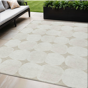 Homeroots 3' Beige And Brown Abstract Washable Area Rug - Stylish Indoor Outdoor Decor For All Spaces 5' X 8' Polyester 590992