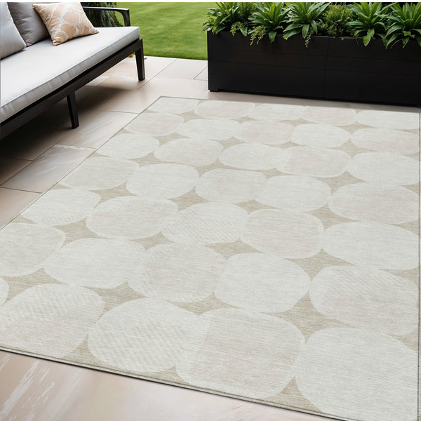Homeroots 3' Beige And Brown Abstract Washable Area Rug - Stylish Indoor Outdoor Decor For All Spaces 5' X 8' Polyester 590992
