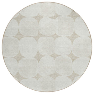 HomeRoots 5' Beige and Brown Abstract Area Rug - Stylish, Washable Design for Indoor and Outdoor Spaces 8' Round 590993