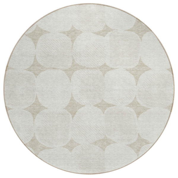 HomeRoots 5' Beige and Brown Abstract Area Rug - Stylish, Washable Design for Indoor and Outdoor Spaces 8' Round 590993