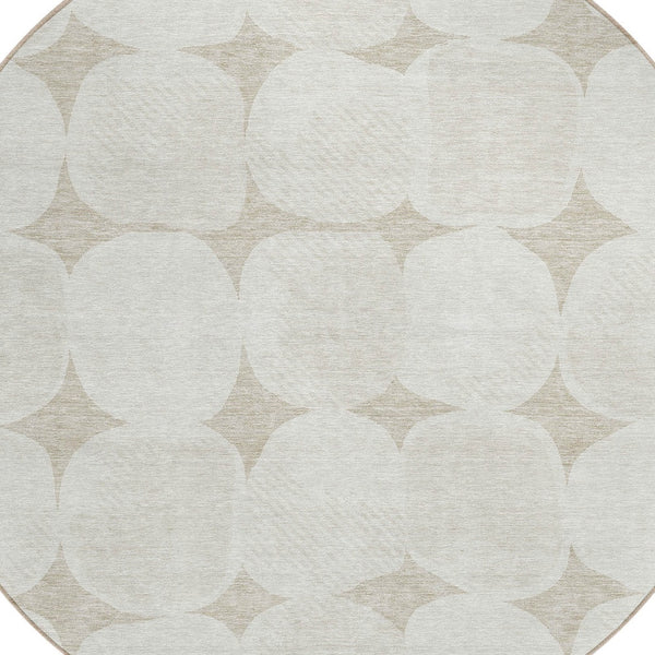 Homeroots 3' Beige And Brown Abstract Washable Area Rug - Stylish Indoor Outdoor Decor For All Spaces 8' Round Polyester 590993
